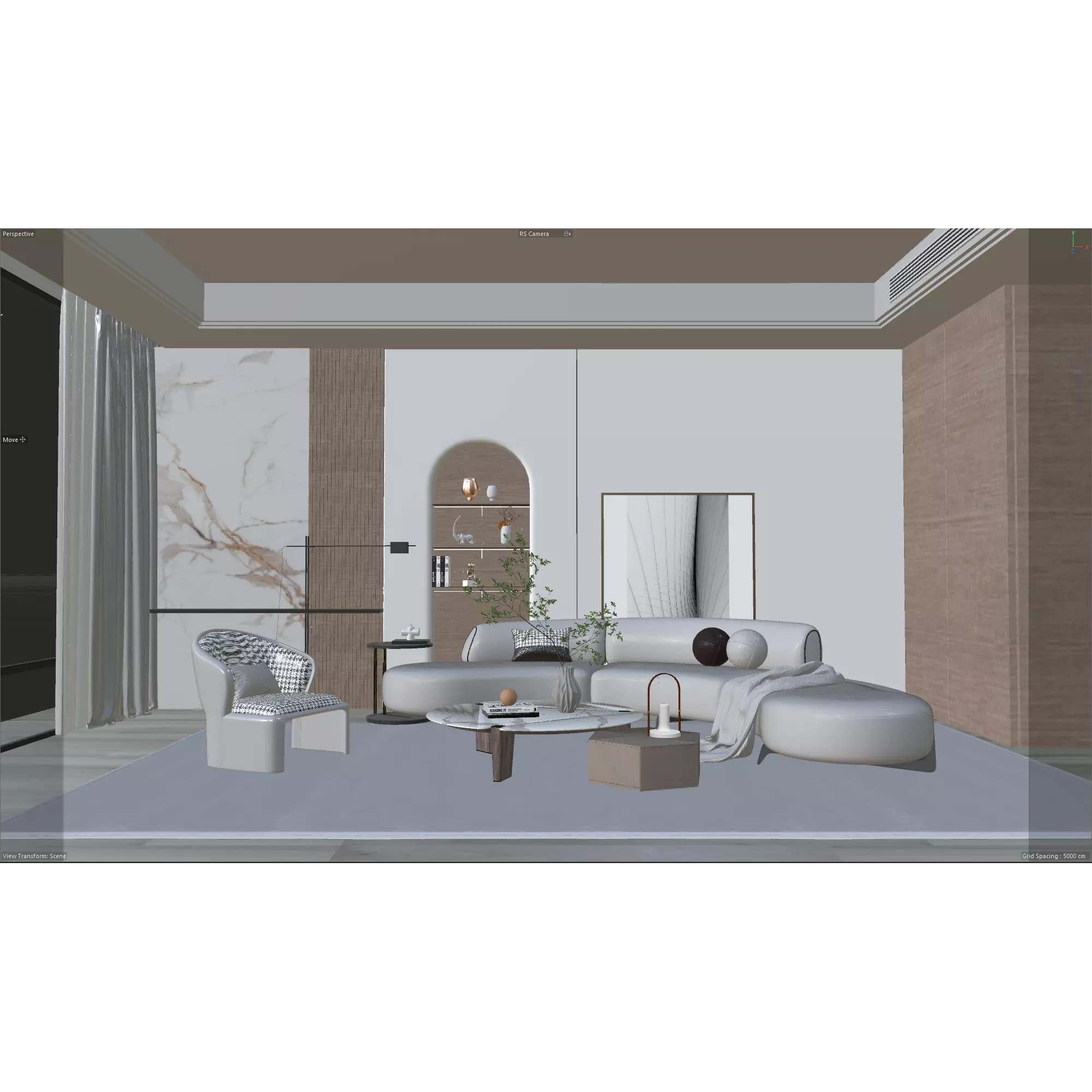 Modern Minimalist Living Room Interior Scene - 3D Model - View 7