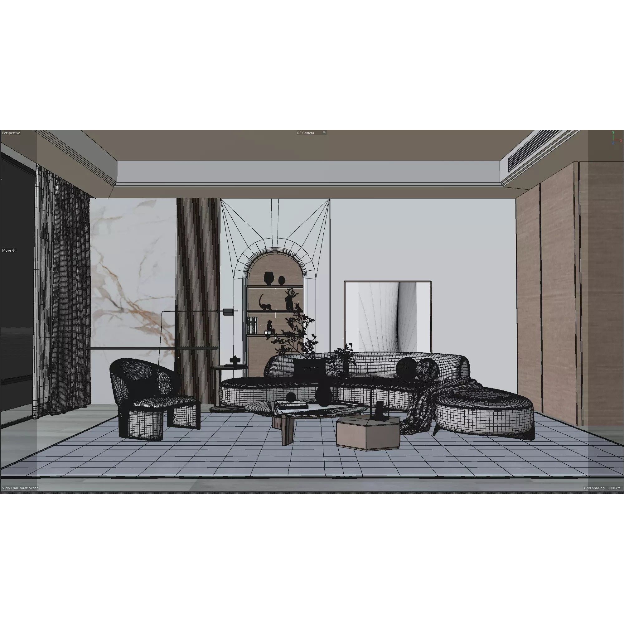 Modern Minimalist Living Room Interior Scene - 3D Model - View 8