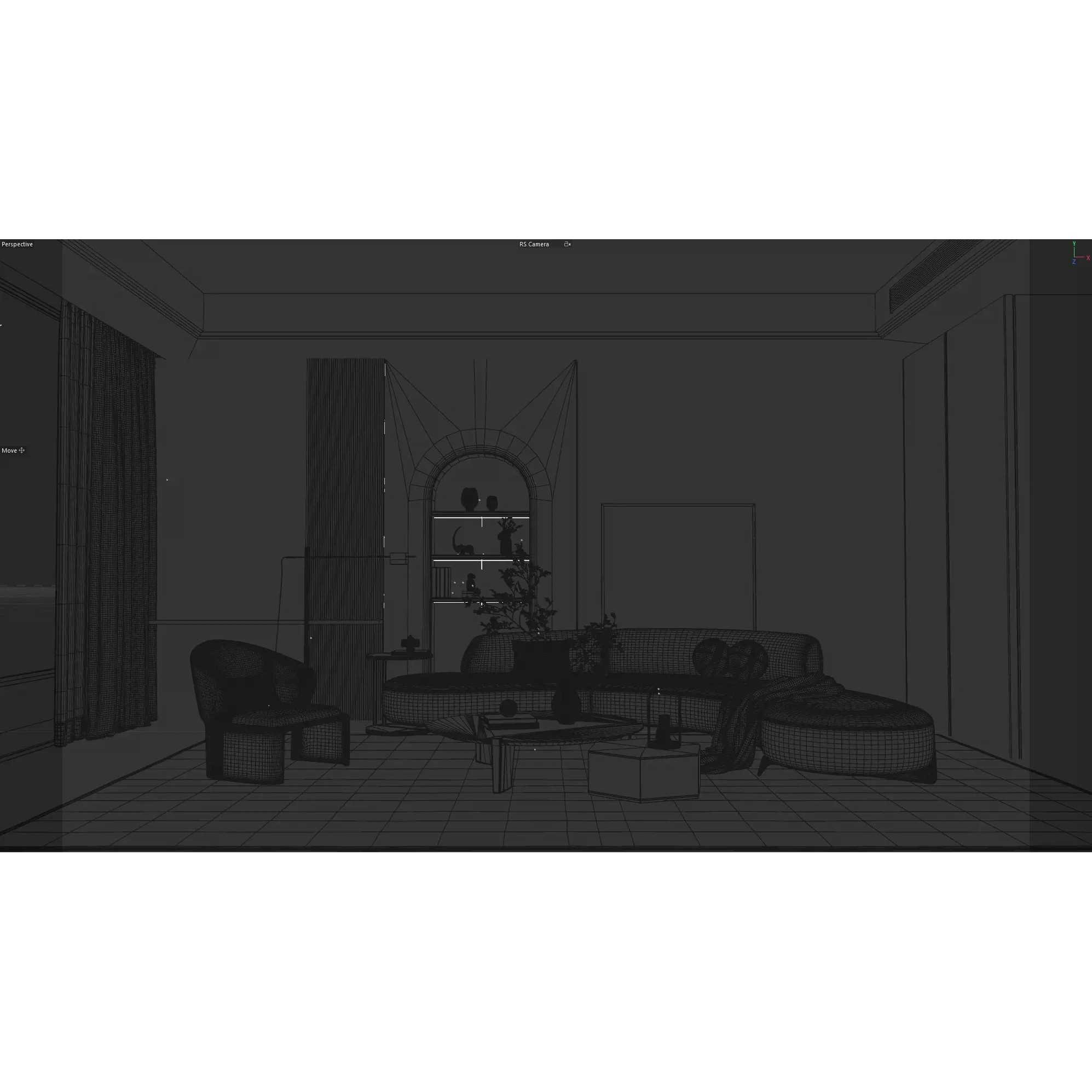 Modern Minimalist Living Room Interior Scene - 3D Model - View 9