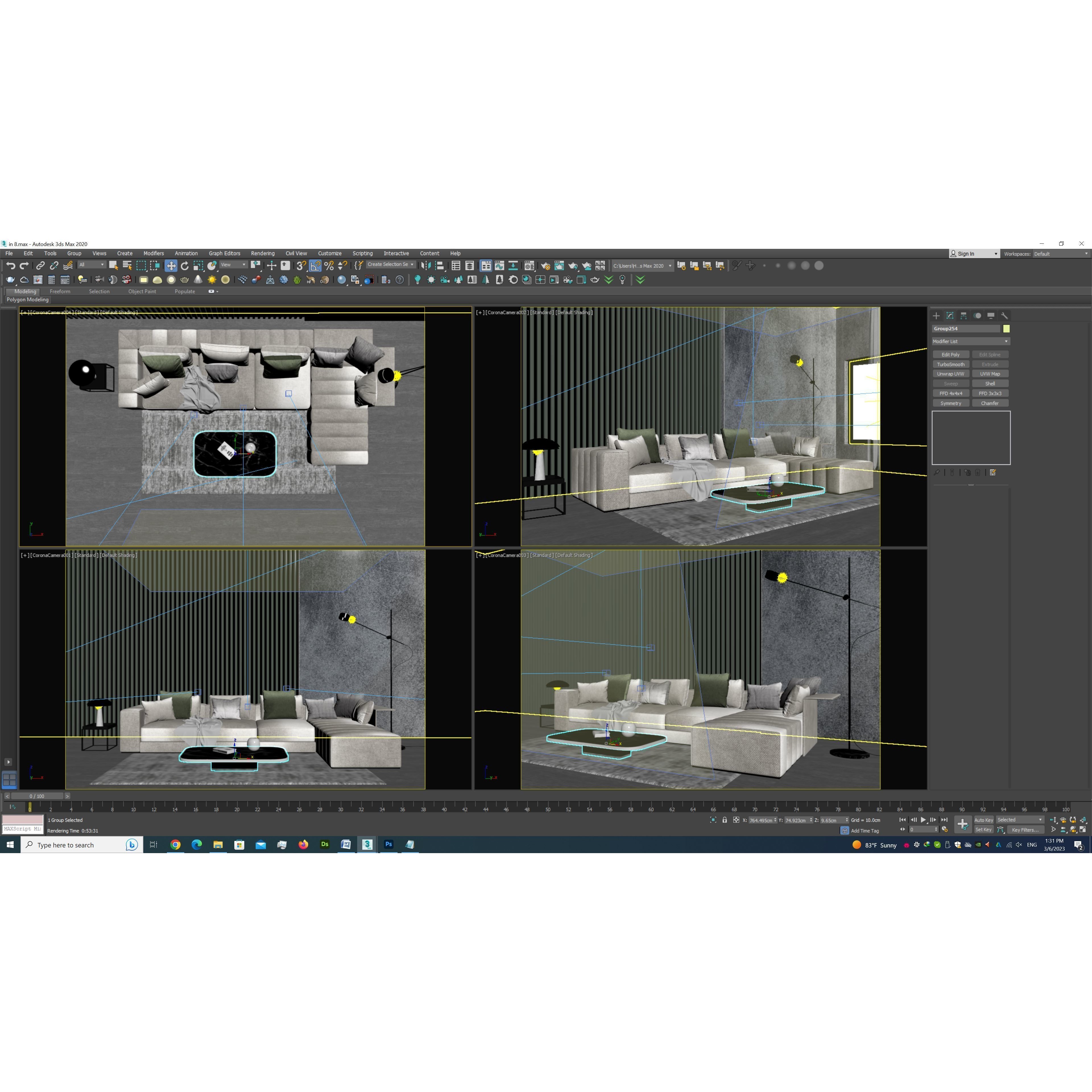 Interior Living Room Scene - PBR Textured 3D Model - View 7
