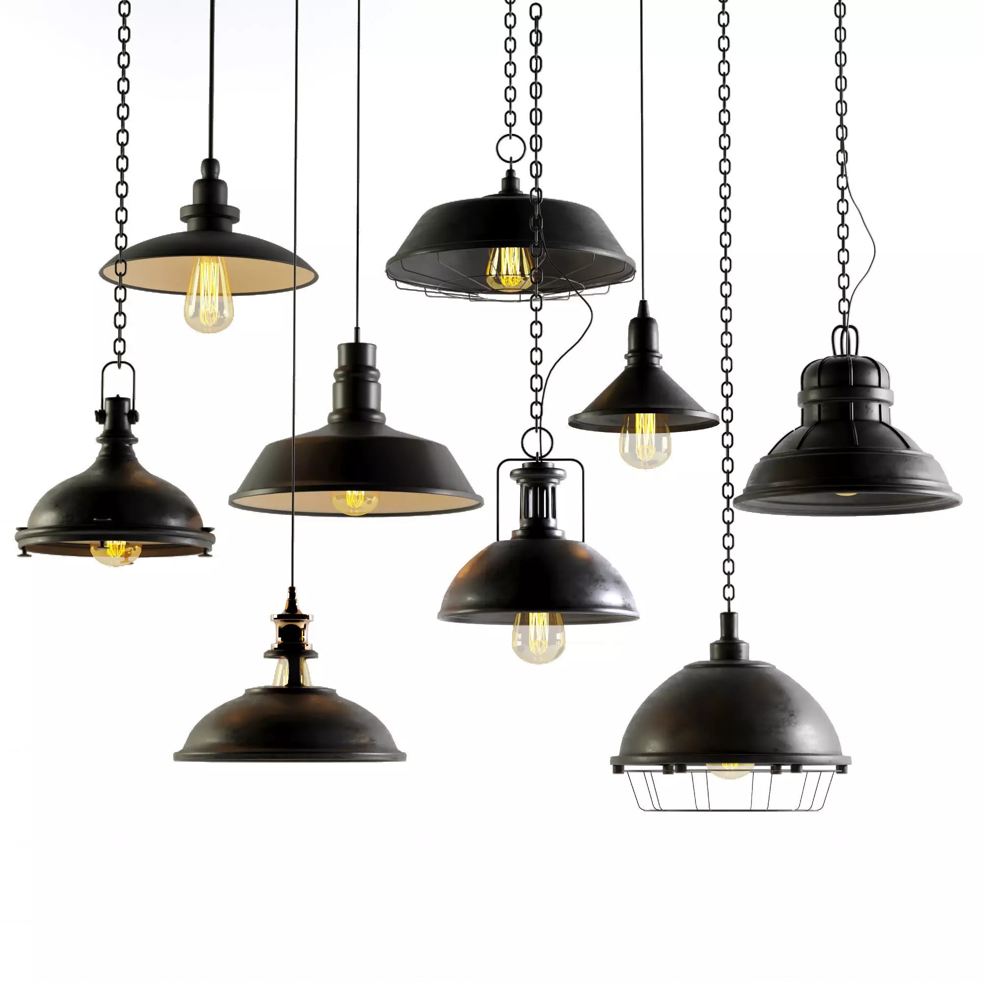 Black Cast Industrial Chandelier - Game-Ready 3D Model - View 2