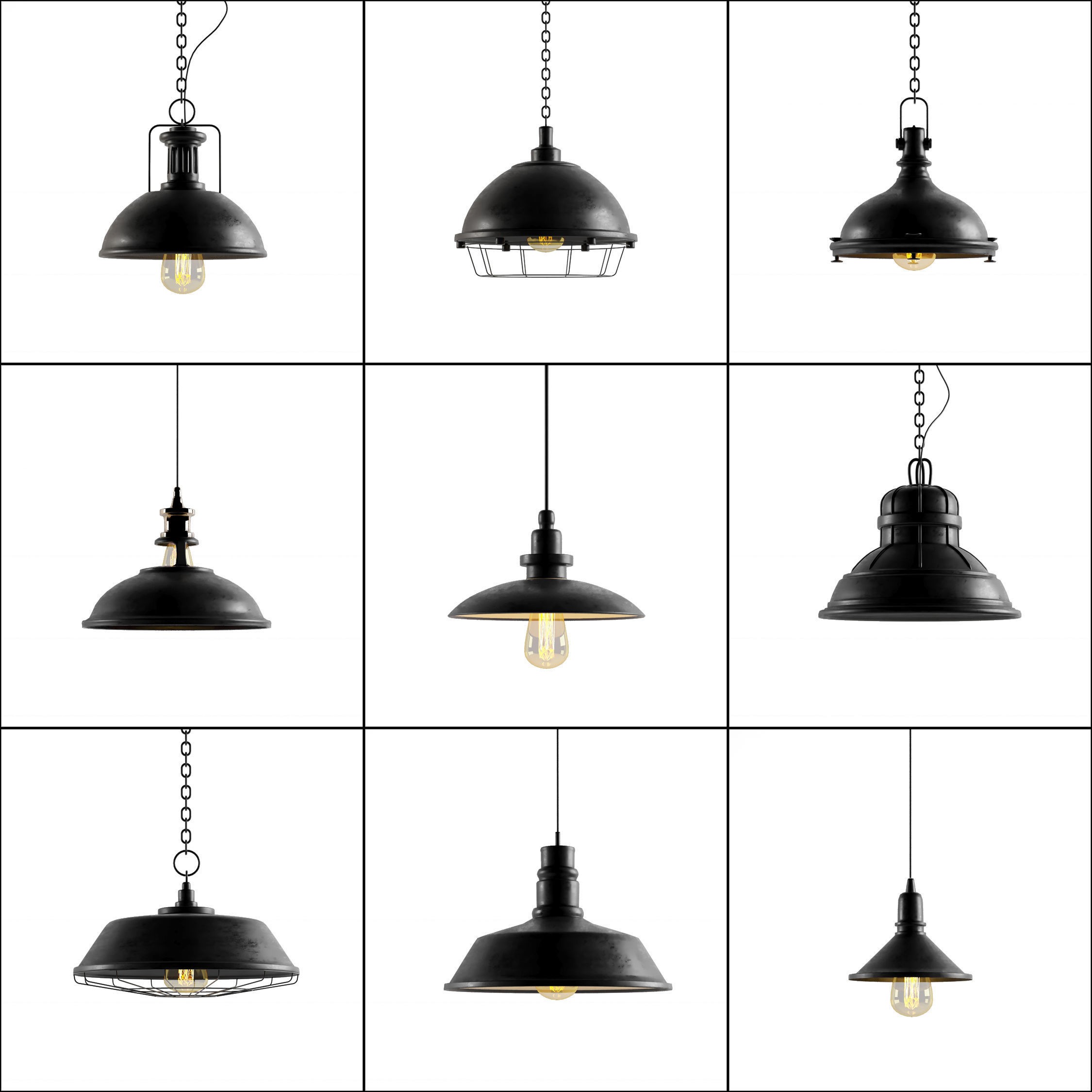 Black Cast Industrial Chandelier - Game-Ready 3D Model - View 3