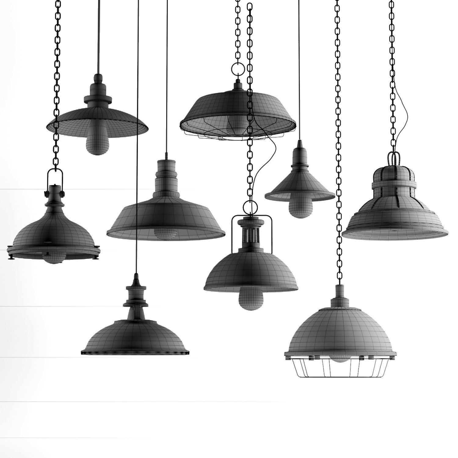 Black Cast Industrial Chandelier - Game-Ready 3D Model - View 4