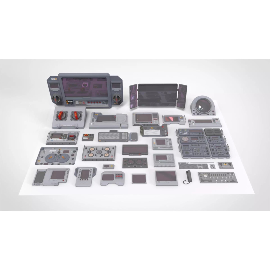 Dashboard 3D Model – Sci-Fi Control Panel with PBR Materials - View 2