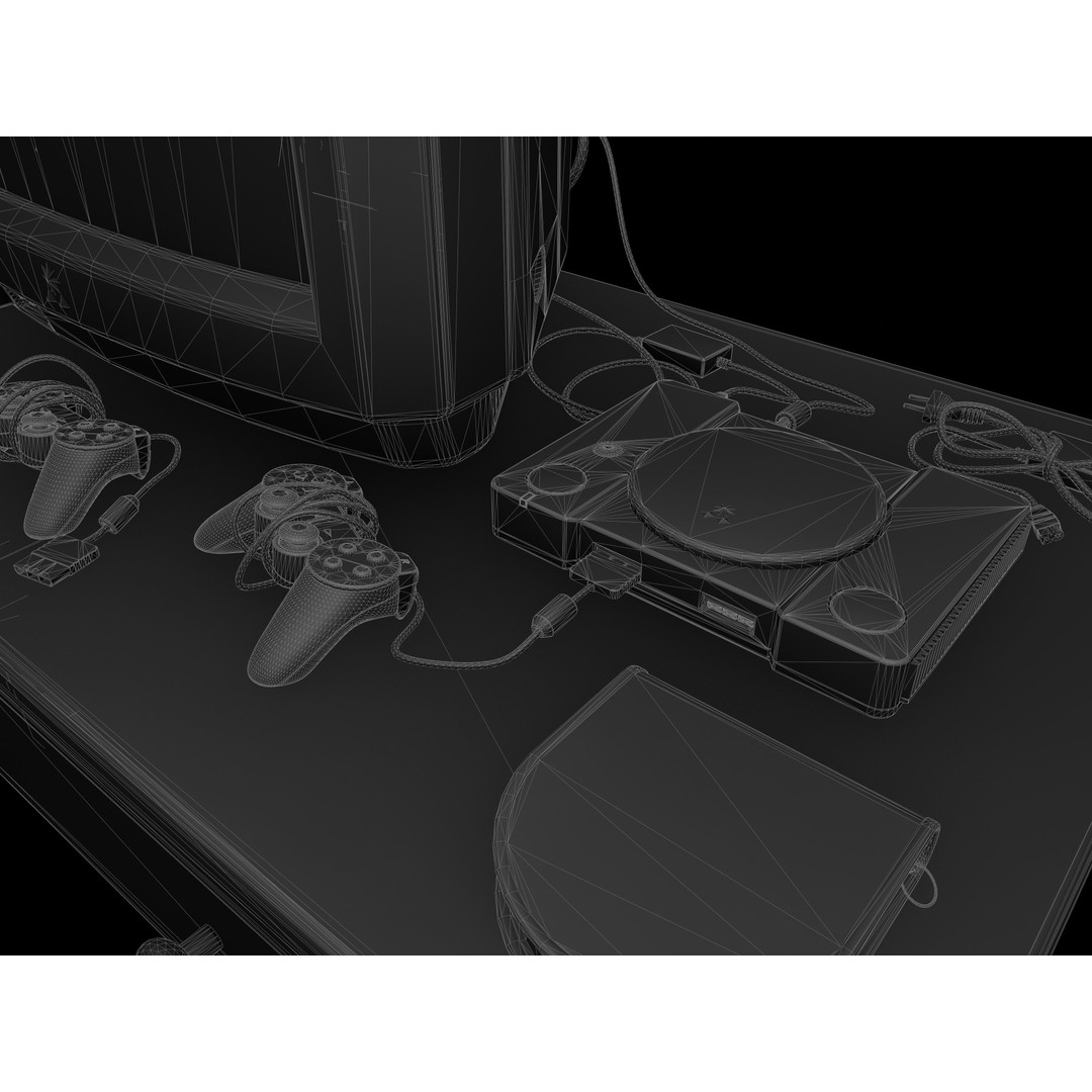 CRT TV and Game Console 3D Model – Low Poly Vintage Video Asset, FBX