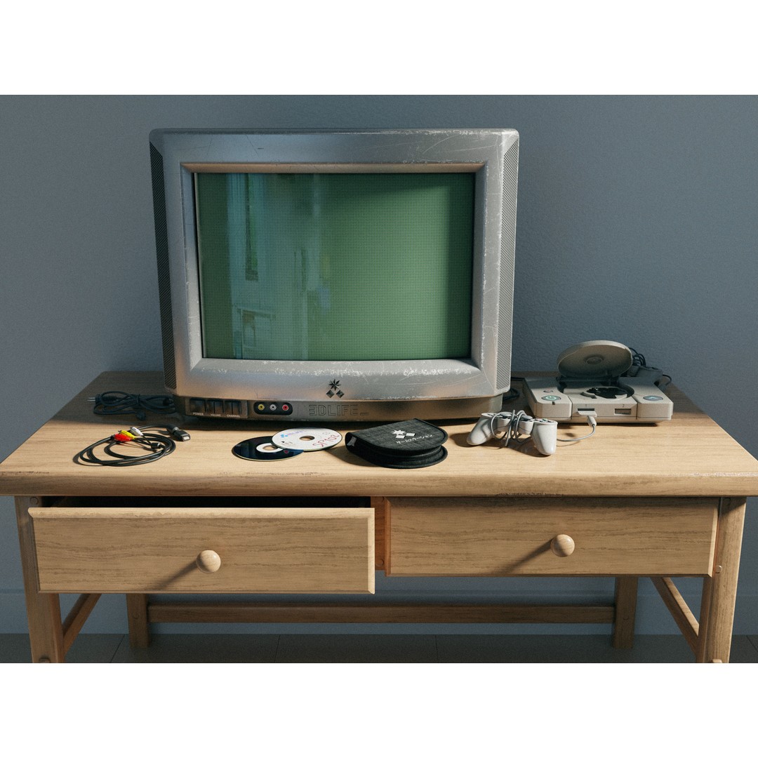 CRT TV and Game Console 3D Model – Low Poly Vintage Video Asset, FBX - View 10