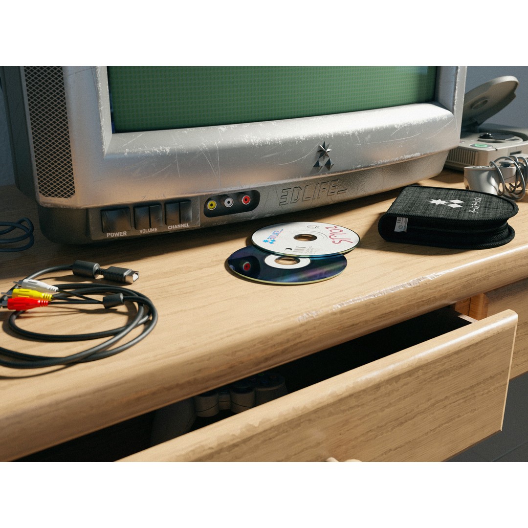 CRT TV and Game Console 3D Model – Low Poly Vintage Video Asset, FBX - View 11