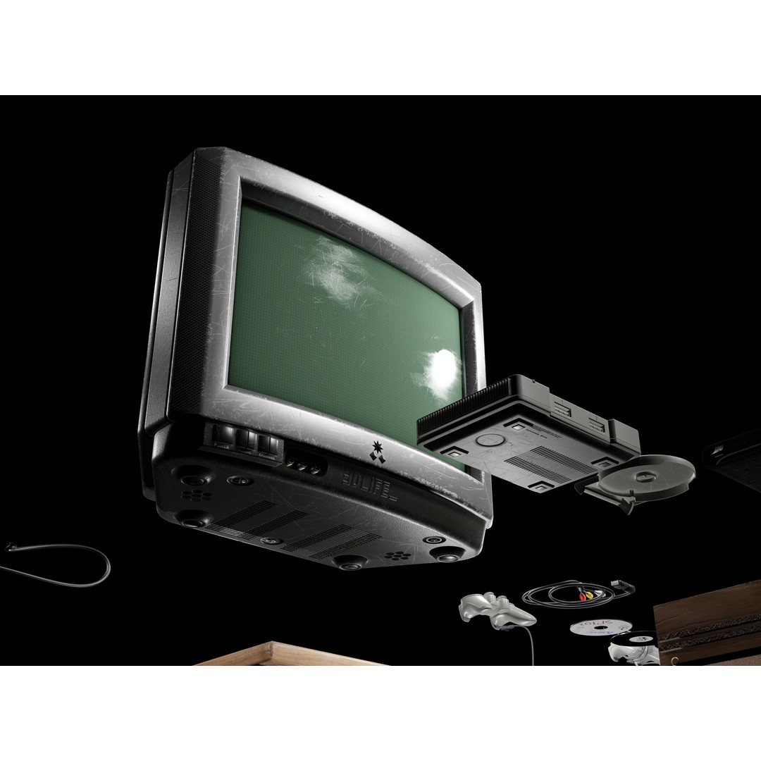 CRT TV and Game Console 3D Model – Low Poly Vintage Video Asset, FBX - View 15