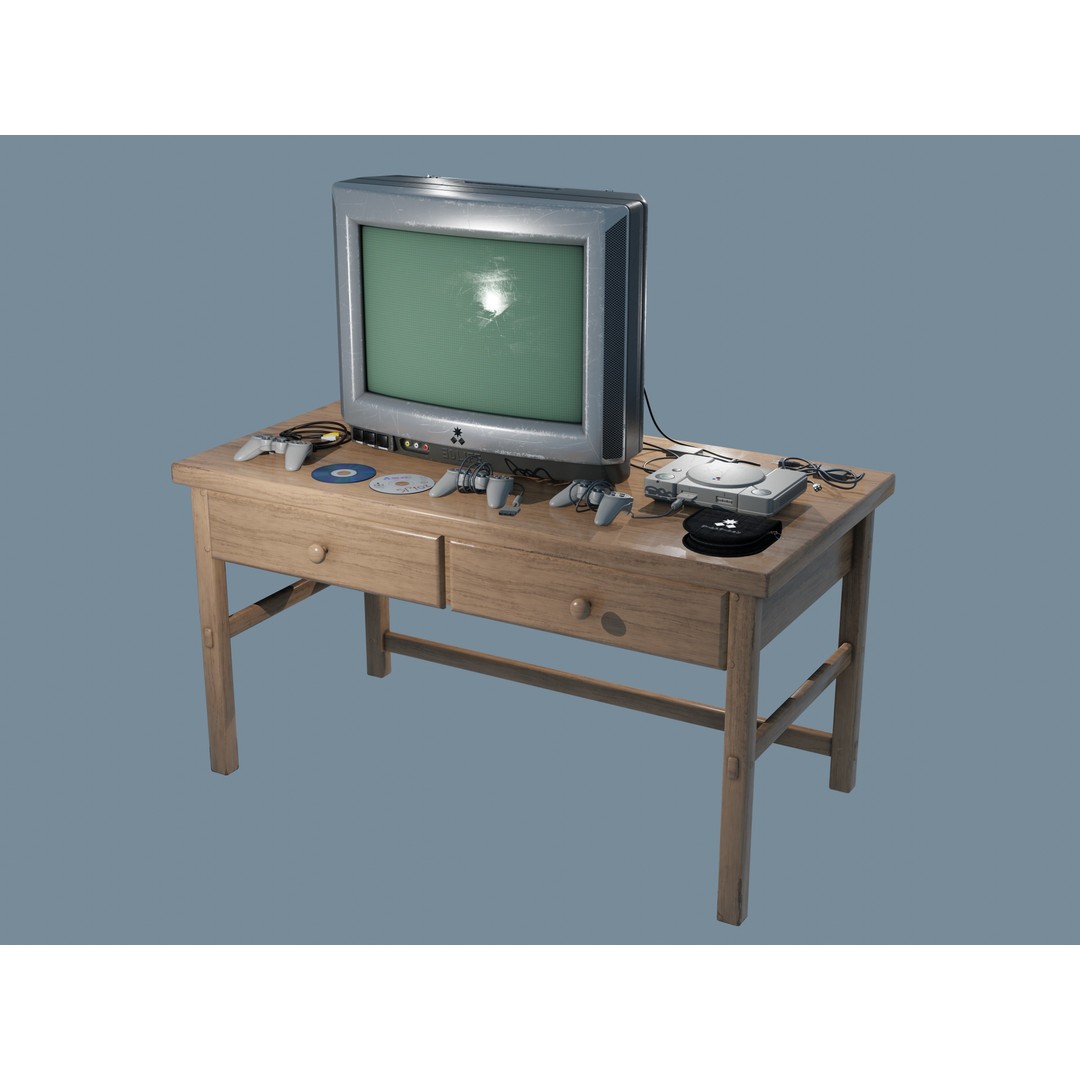 CRT TV and Game Console 3D Model – Low Poly Vintage Video Asset, FBX - View 18