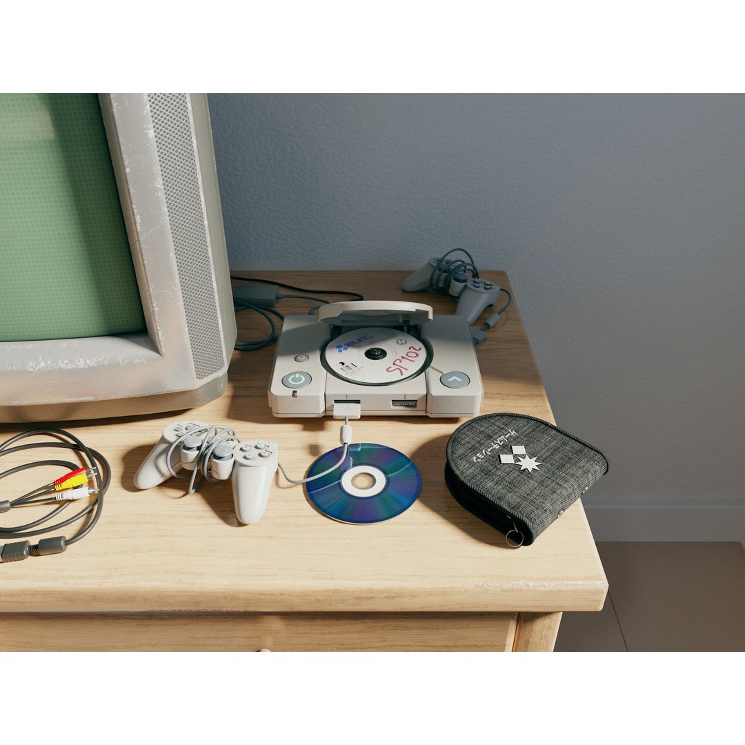 CRT TV and Game Console 3D Model – Low Poly Vintage Video Asset, FBX - View 3