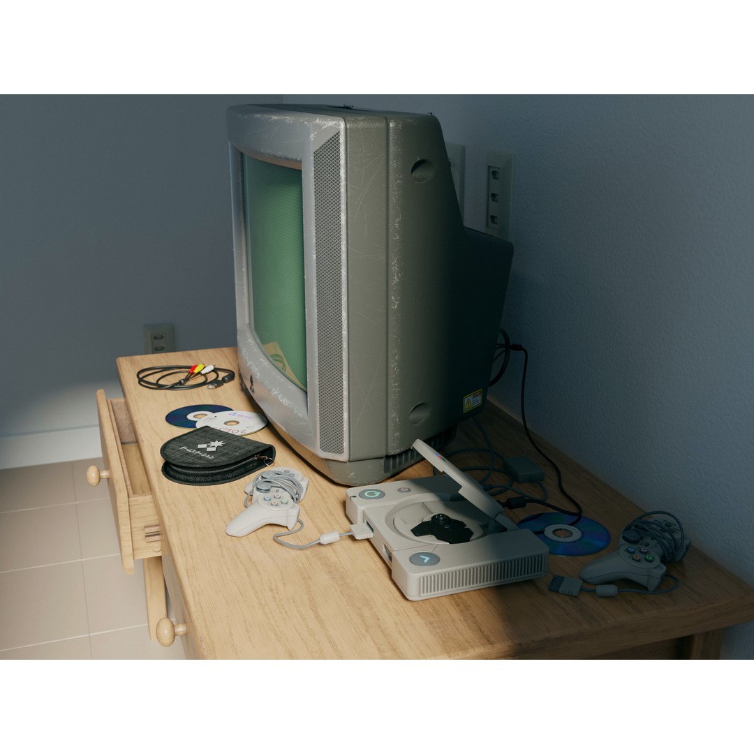 CRT TV and Game Console 3D Model – Low Poly Vintage Video Asset, FBX - View 4