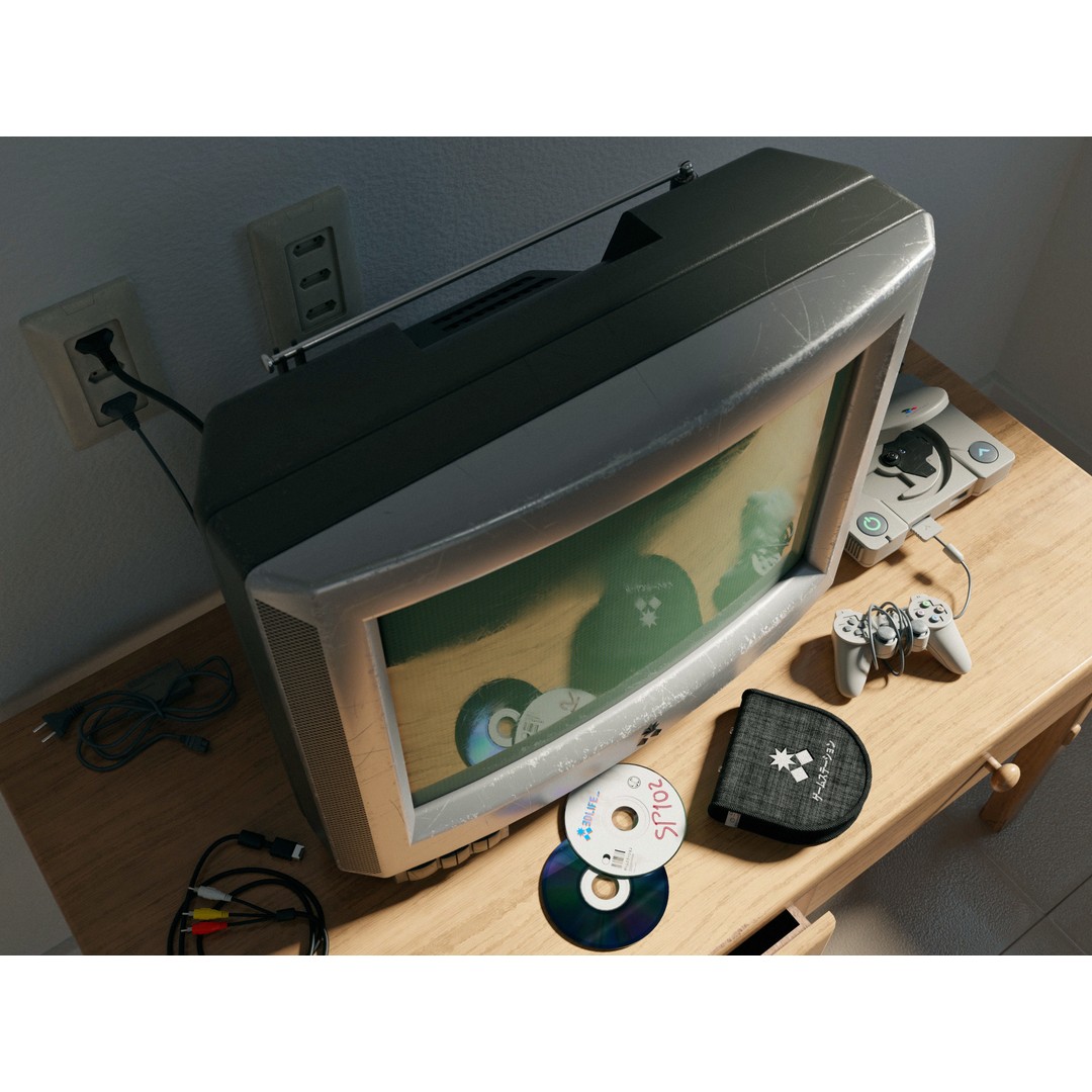 CRT TV and Game Console 3D Model – Low Poly Vintage Video Asset, FBX - View 7