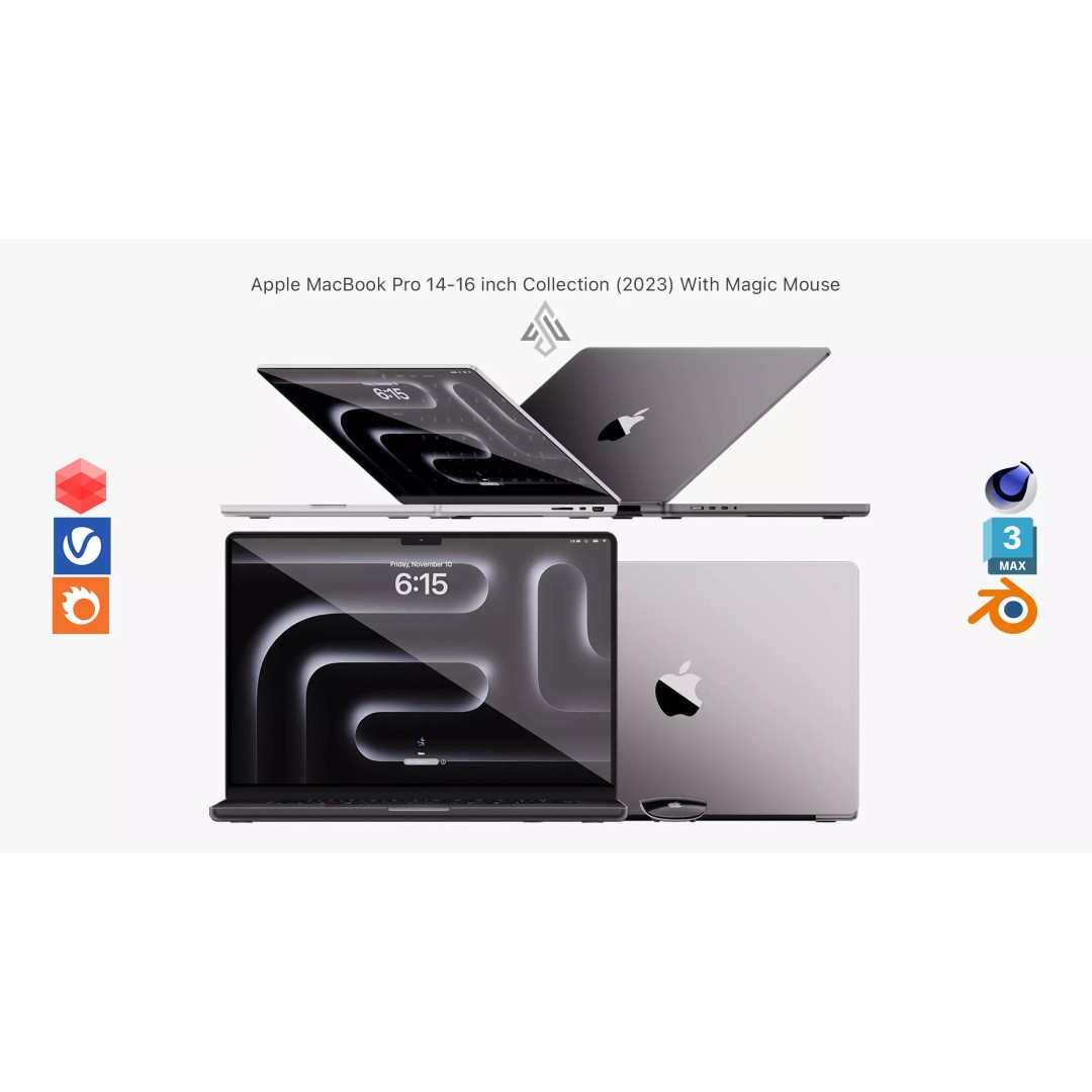 Apple MacBook Pro 3D Model – Detailed Collection with Magic Mouse, PBR, FBX, OBJ - View 2