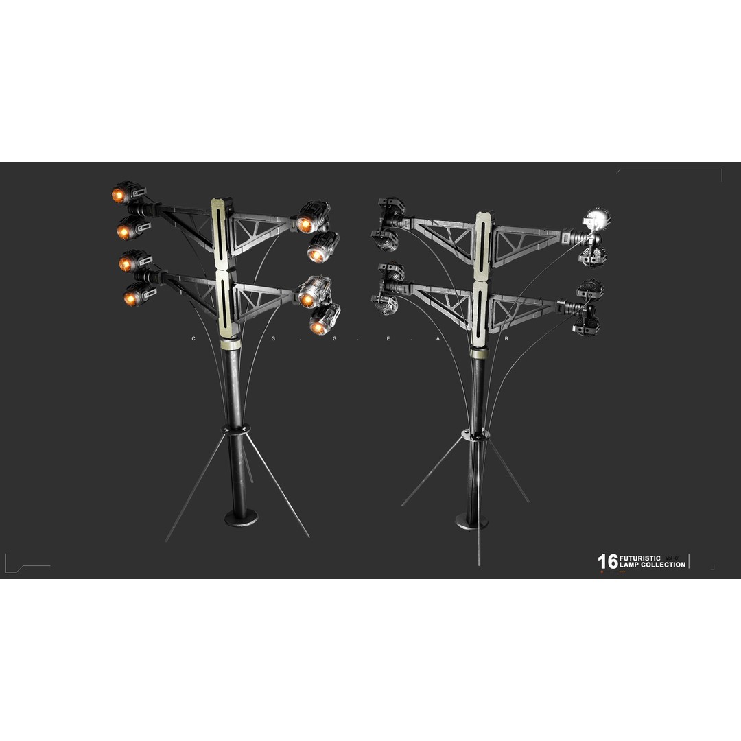 Sci-Fi Lamps 3D Model – Low Poly PBR Lighting Asset, FBX, OBJ - View 10