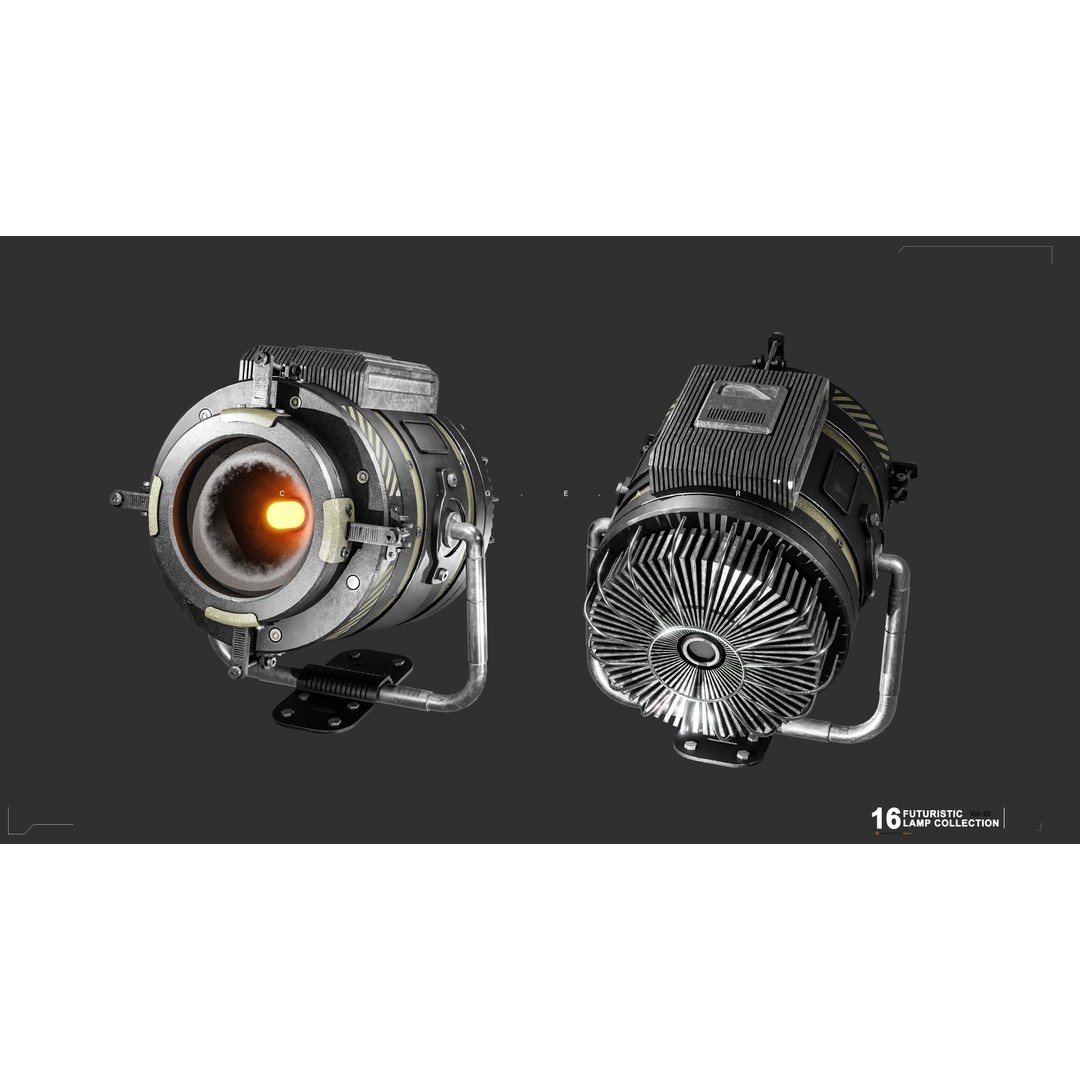 Sci-Fi Lamps 3D Model – Low Poly PBR Lighting Asset, FBX, OBJ - View 15