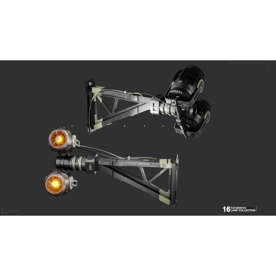 Sci-Fi Lamps 3D Model – Low Poly PBR Lighting Asset, FBX, OBJ - View 9