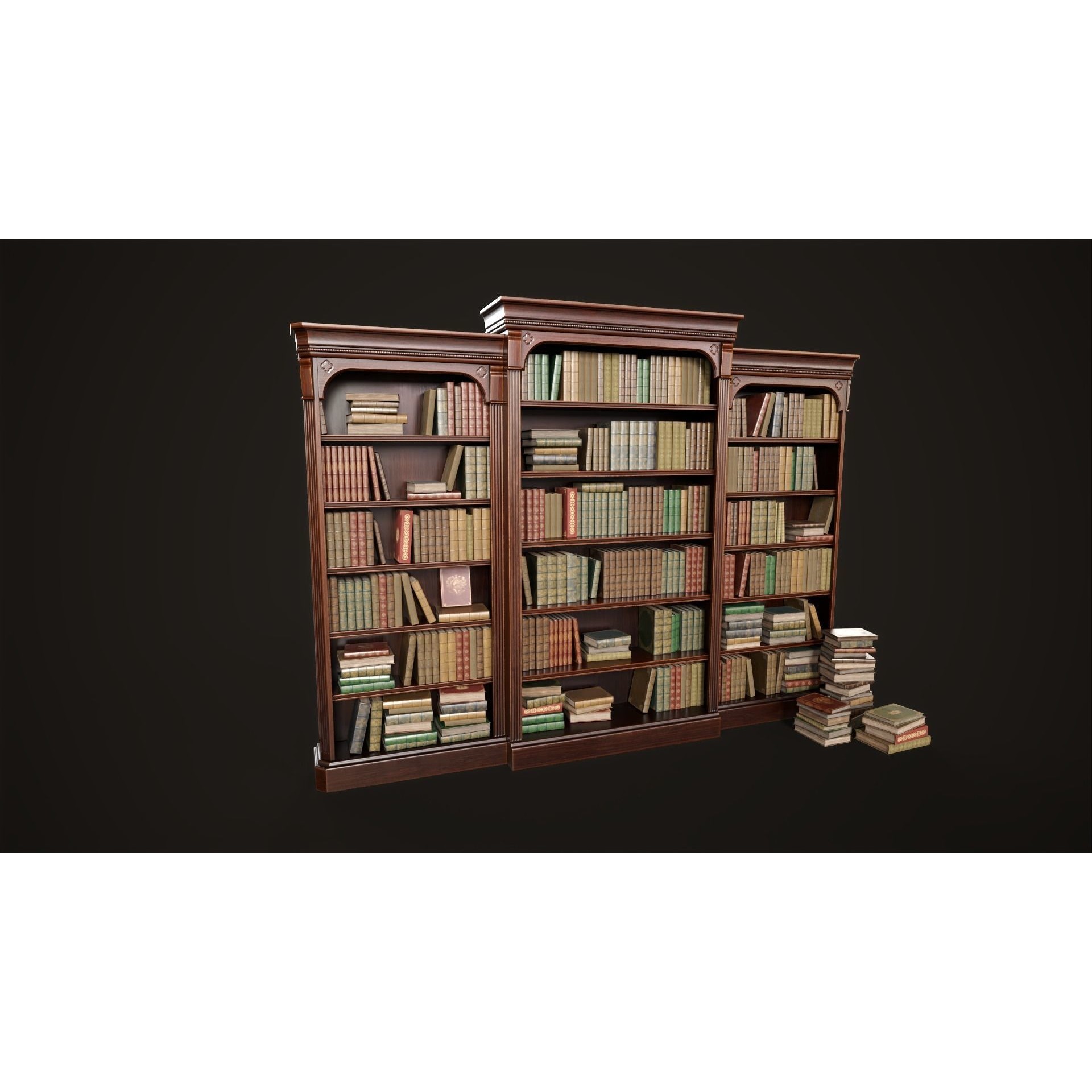 Vintage Bookcase - Low-Poly Game-Ready 3D Model - View 3