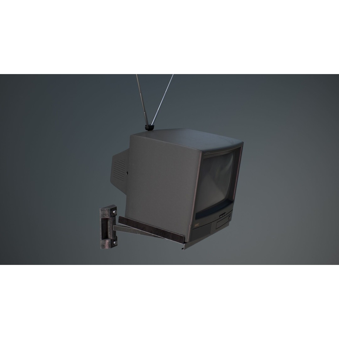 Wall Hanging CRT TV 3D Model – Low Poly Game Asset, FBX, OBJ - View 10