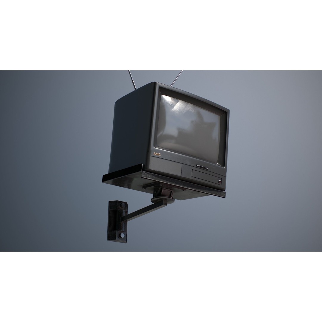 Wall Hanging CRT TV 3D Model – Low Poly Game Asset, FBX, OBJ - View 3