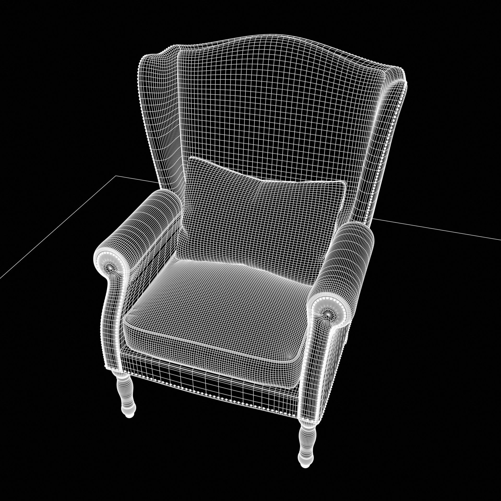 Wingback Chair - Low-Poly Game-Ready 3D Model - View 18