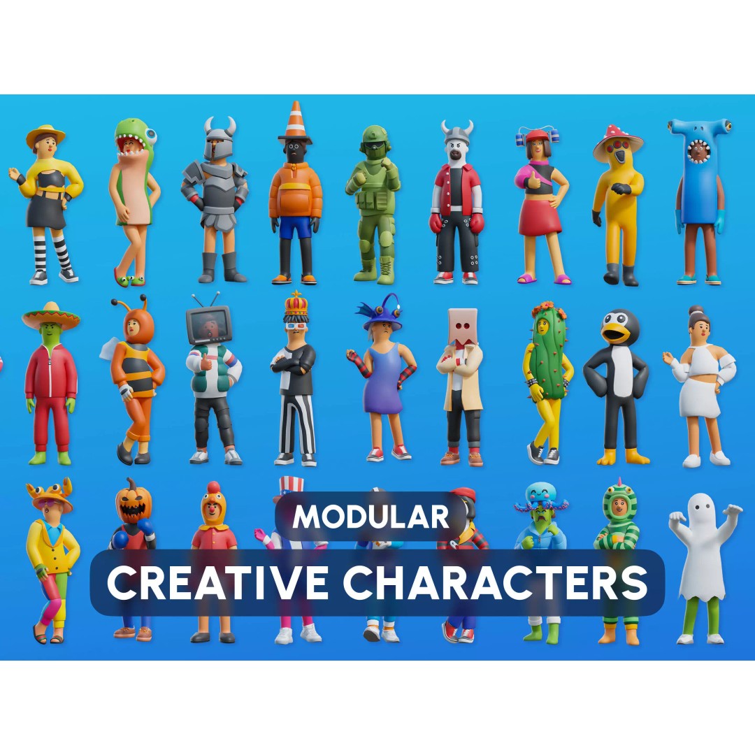 Creative Characters 3D Model – Low Poly Customizable Game Asset, FBX, OBJ - View 2