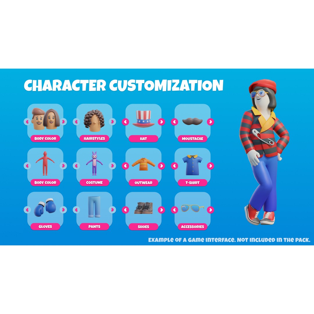 Creative Characters 3D Model – Low Poly Customizable Game Asset, FBX, OBJ - View 4