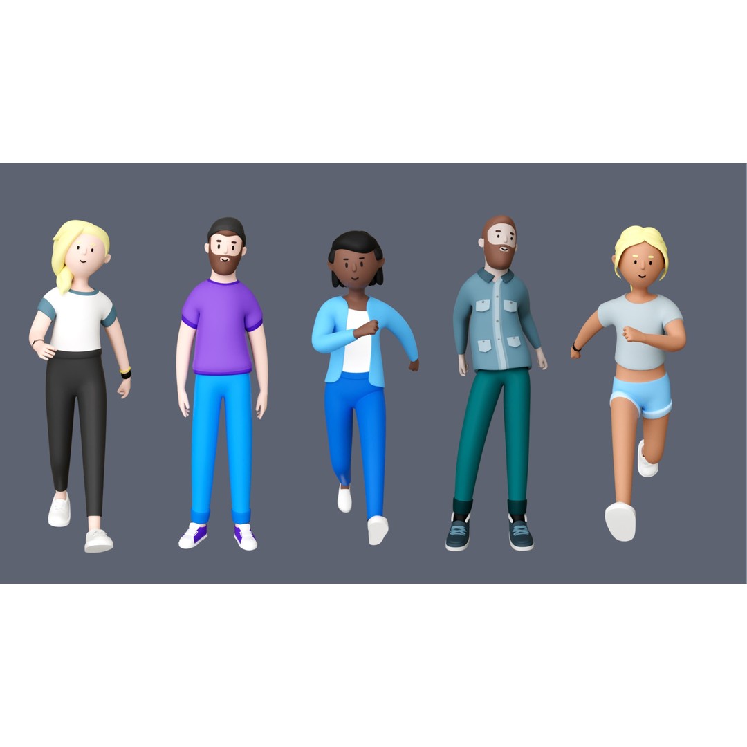 Casual Characters 3D Model – Low Poly Rigged Pack with Animations - View 10