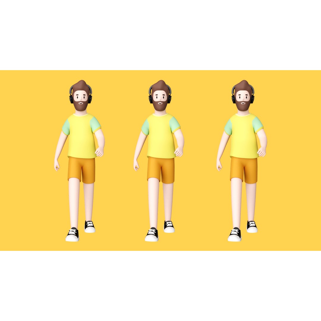 Casual Characters 3D Model – Low Poly Rigged Pack with Animations - View 16