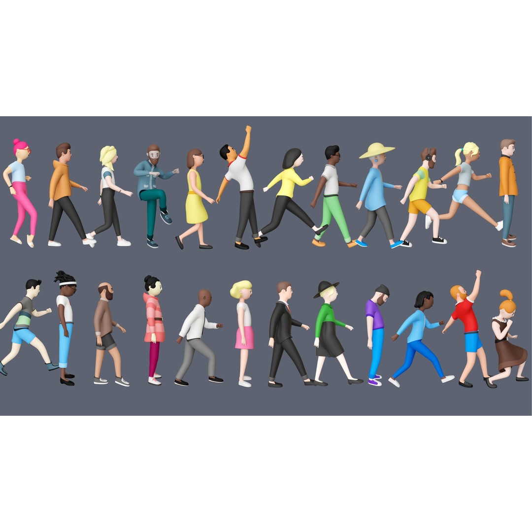 Casual Characters 3D Model – Low Poly Rigged Pack with Animations - View 4