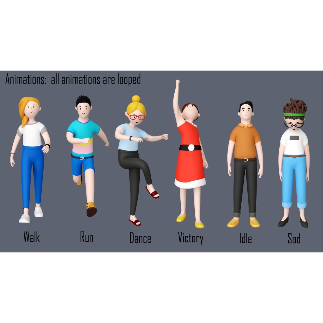 Casual Characters 3D Model – Low Poly Rigged Pack with Animations - View 5