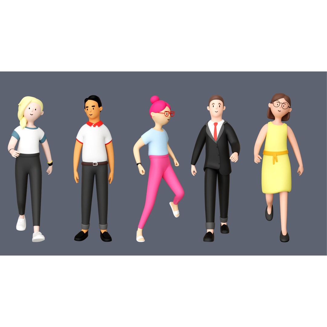 Casual Characters 3D Model – Low Poly Rigged Pack with Animations - View 6
