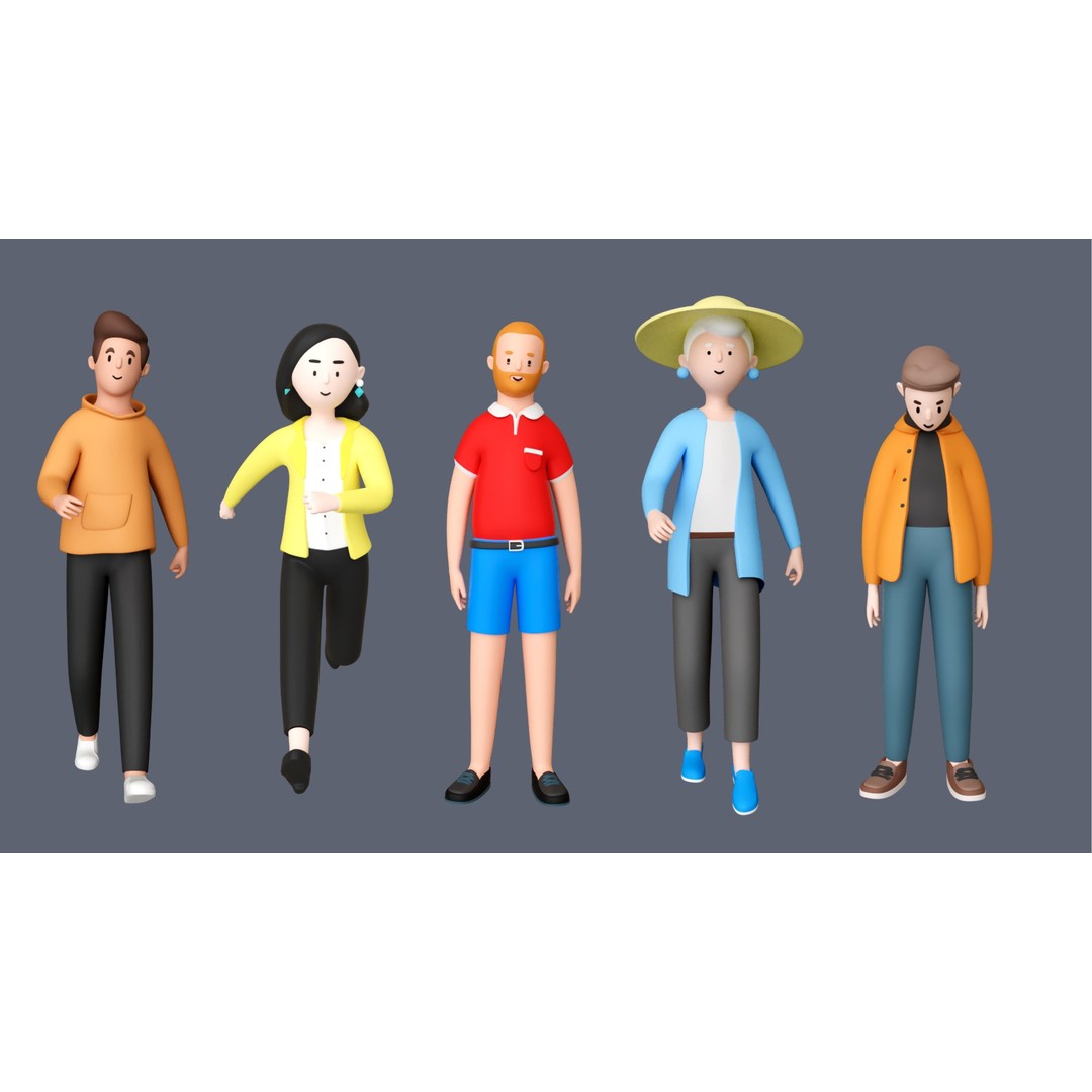 Casual Characters 3D Model – Low Poly Rigged Pack with Animations - View 7