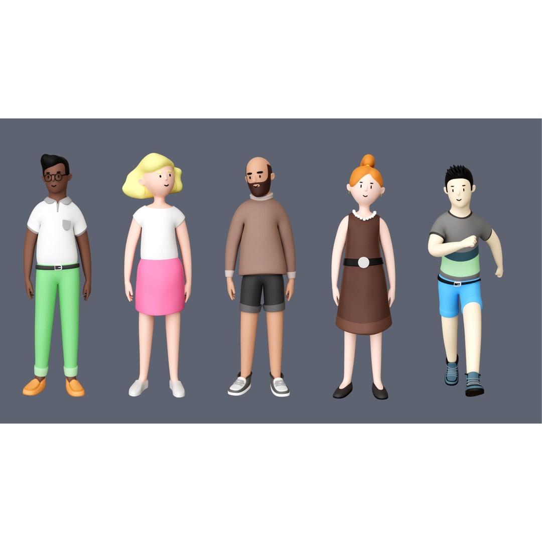 Casual Characters 3D Model – Low Poly Rigged Pack with Animations - View 8