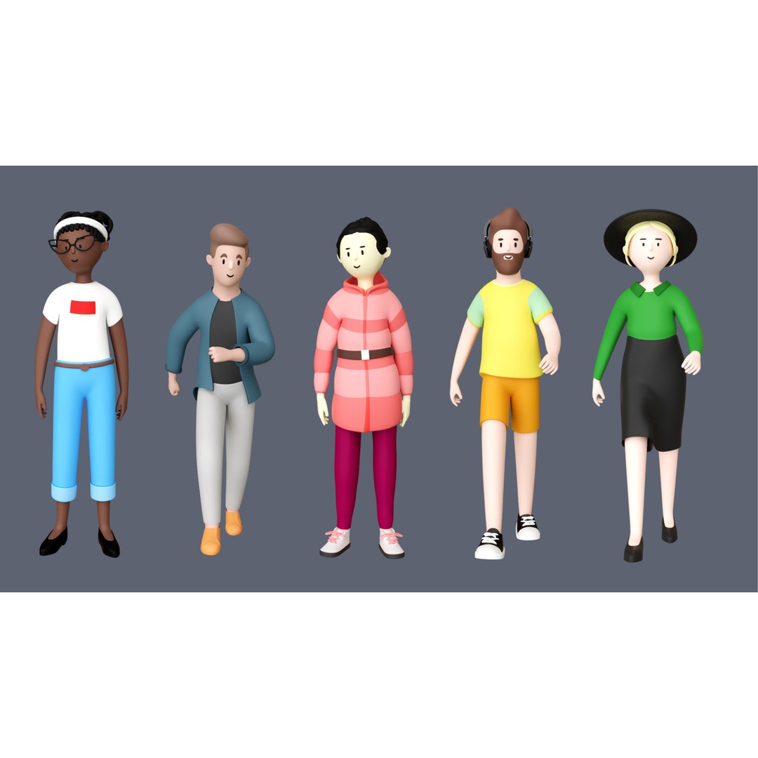 Casual Characters 3D Model – Low Poly Rigged Pack with Animations - View 9