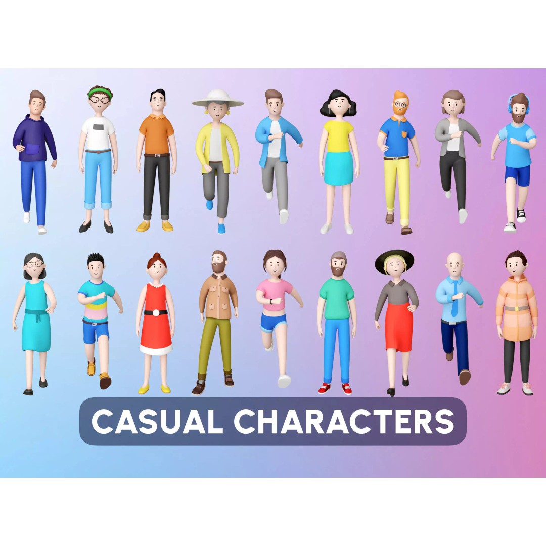 Casual Characters 3D Model – Low Poly Stylized Characters, FBX, Game Ready - View 2