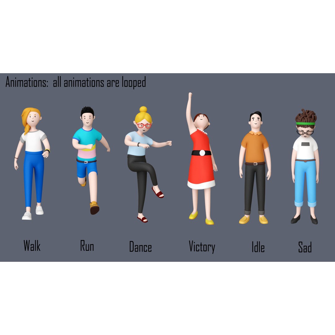 Casual Characters 3D Model – Low Poly Stylized Characters, FBX, Game Ready - View 5