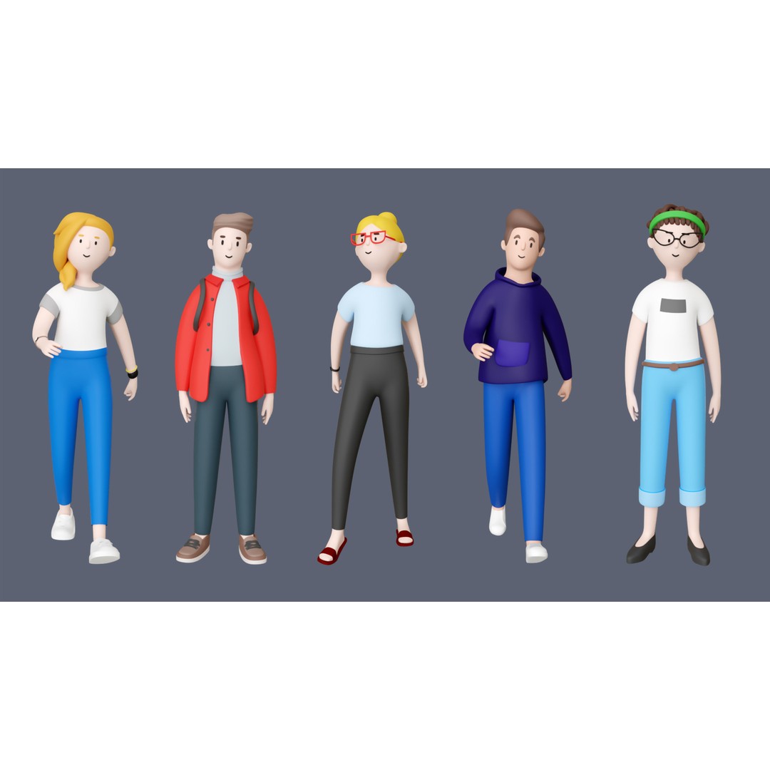 Casual Characters 3D Model – Low Poly Stylized Characters, FBX, Game Ready - View 7