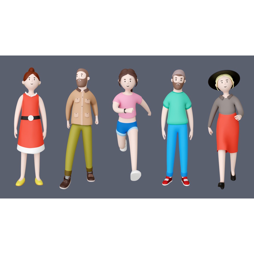 Casual Characters 3D Model – Low Poly Stylized Characters, FBX, Game Ready - View 9