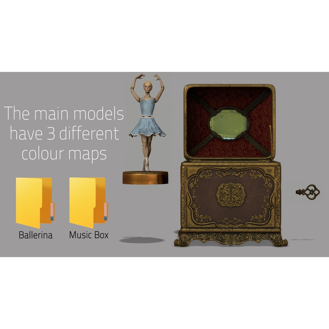 Rotating Ballerina Music Box 3D Model – Low Poly Animated Toy, FBX - View 11