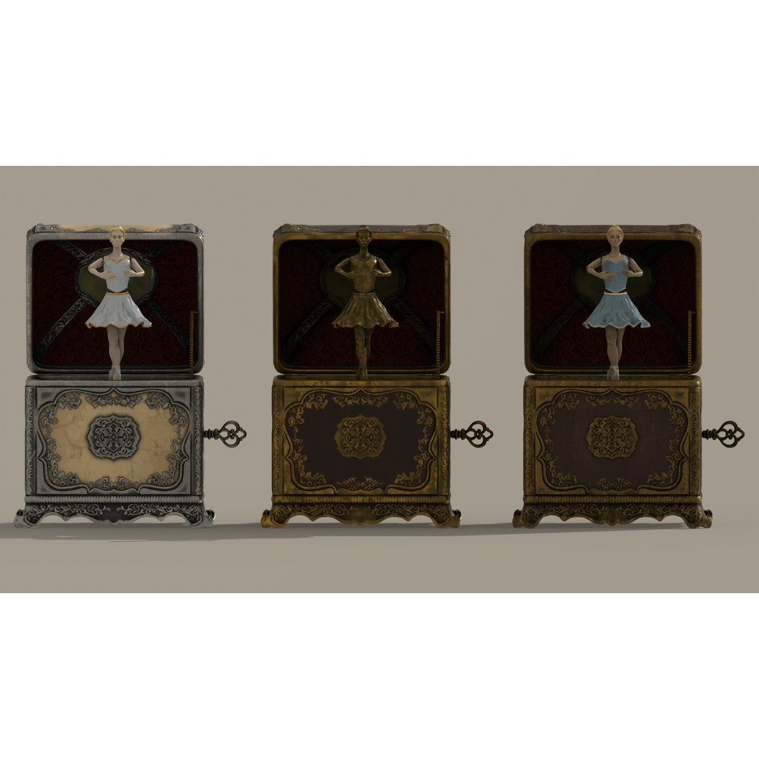 Rotating Ballerina Music Box 3D Model – Low Poly Animated Toy, FBX - View 14