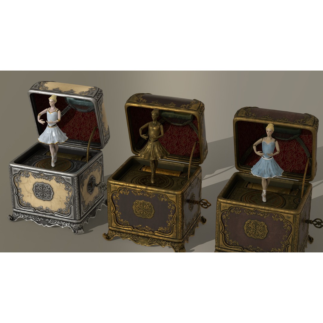 Rotating Ballerina Music Box 3D Model – Low Poly Animated Toy, FBX - View 17