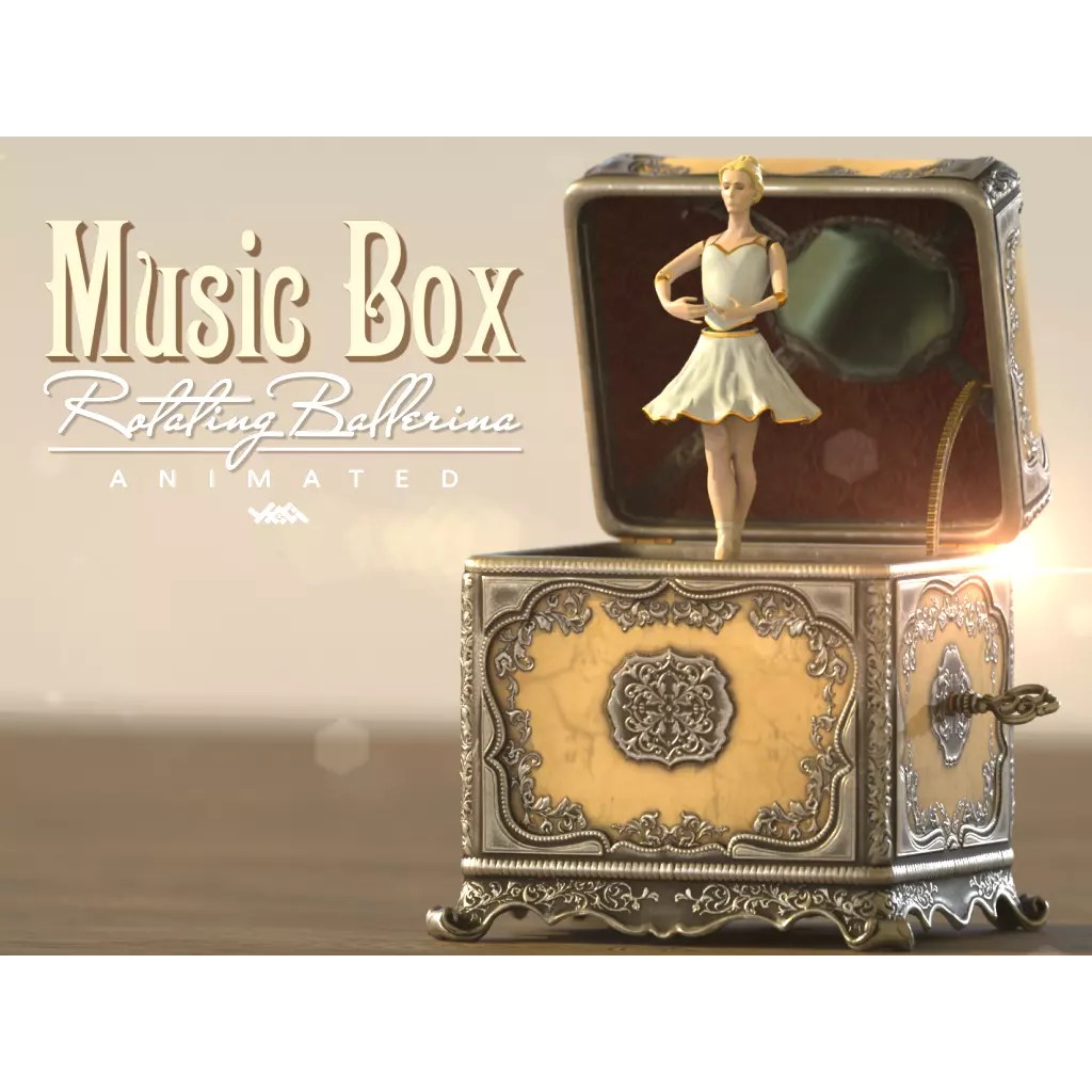 Rotating Ballerina Music Box 3D Model – Low Poly Animated Toy, FBX - View 2