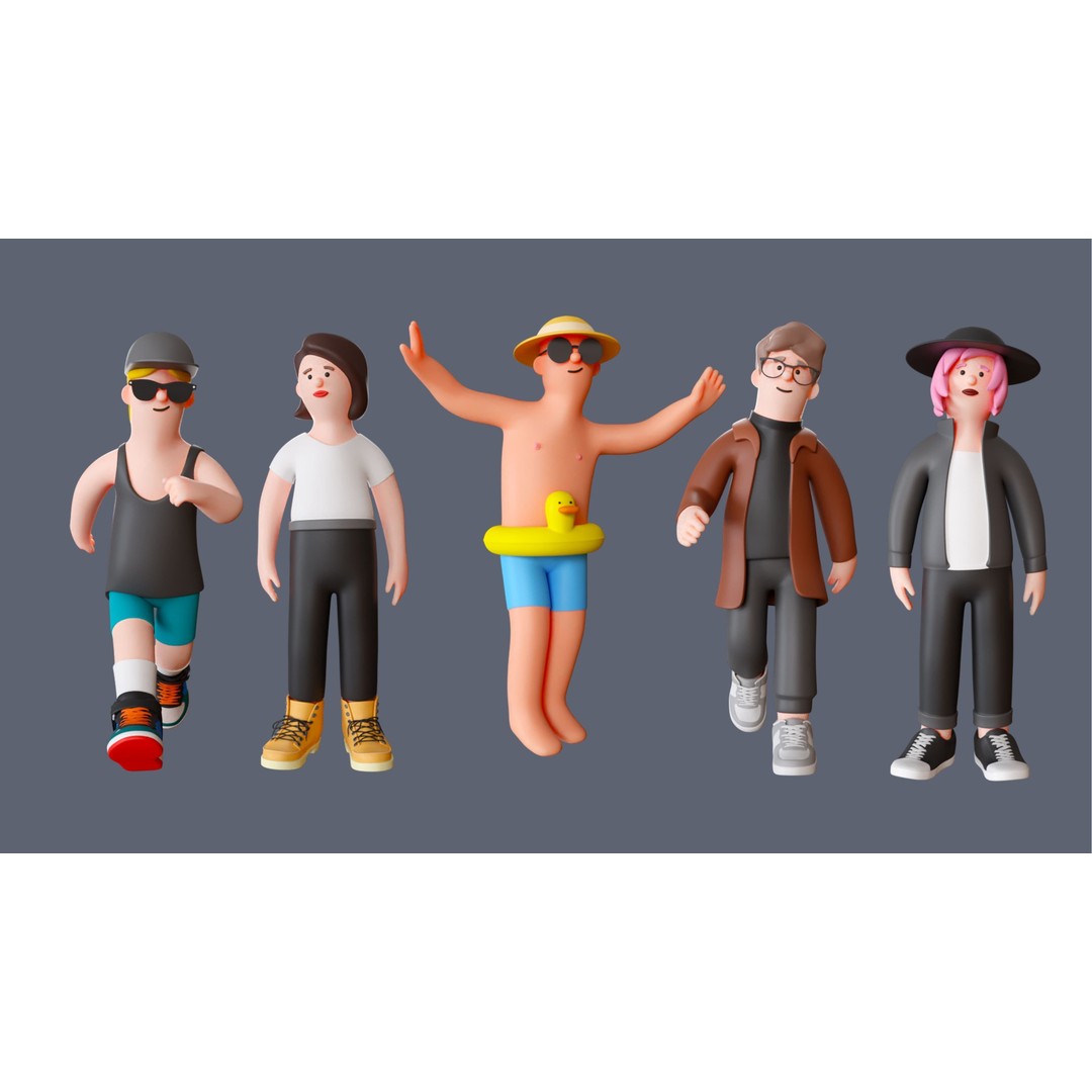 Cartoon Characters 3D Model – Low-Poly Rigged Pack with Animations - View 10