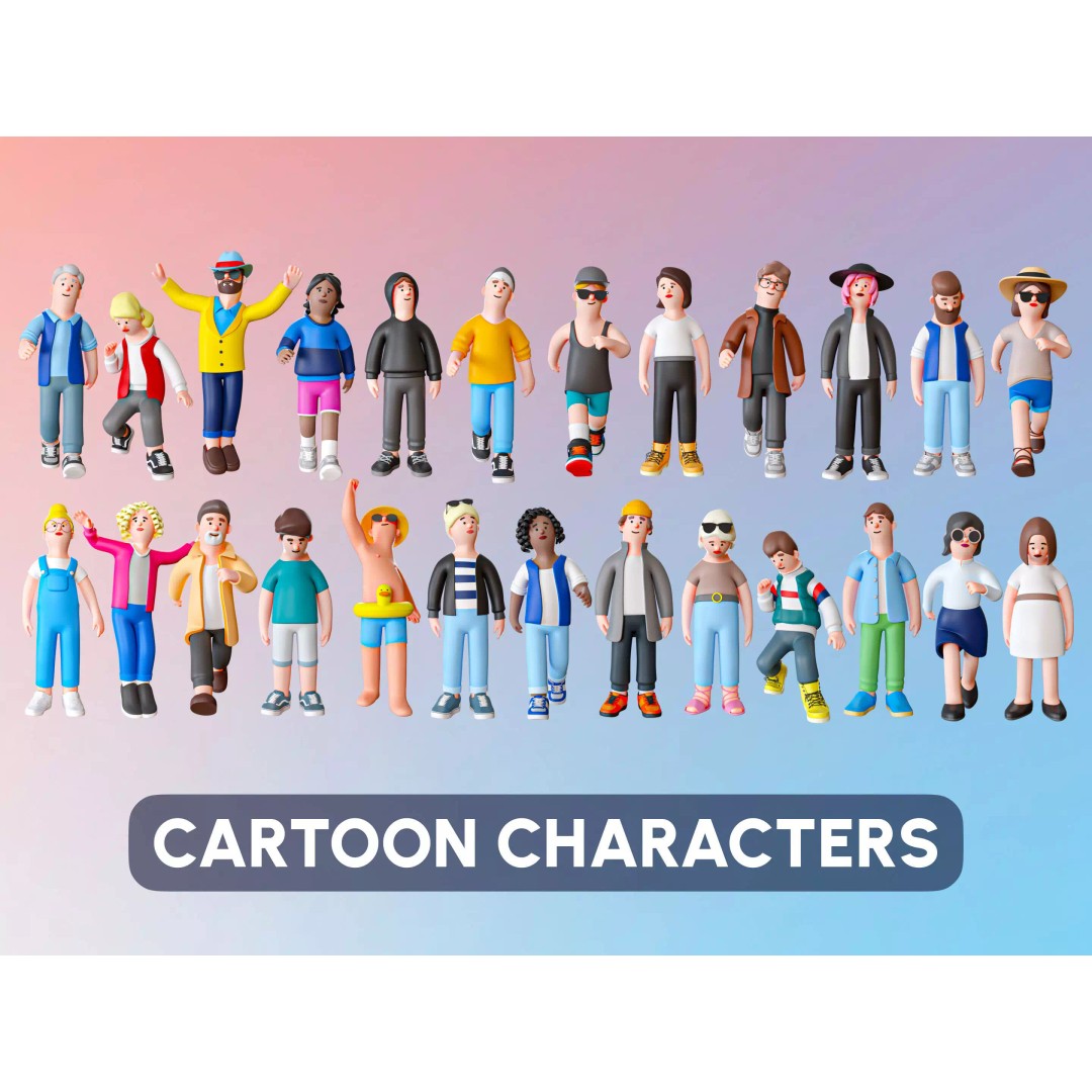 Cartoon Characters 3D Model – Low-Poly Rigged Pack with Animations - View 2