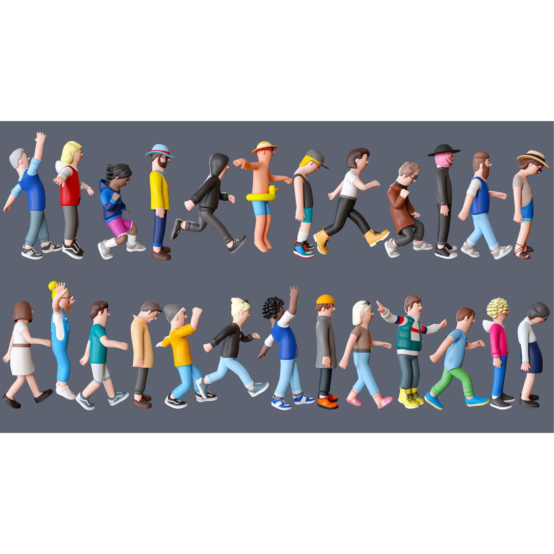 Cartoon Characters 3D Model – Low-Poly Rigged Pack with Animations - View 4
