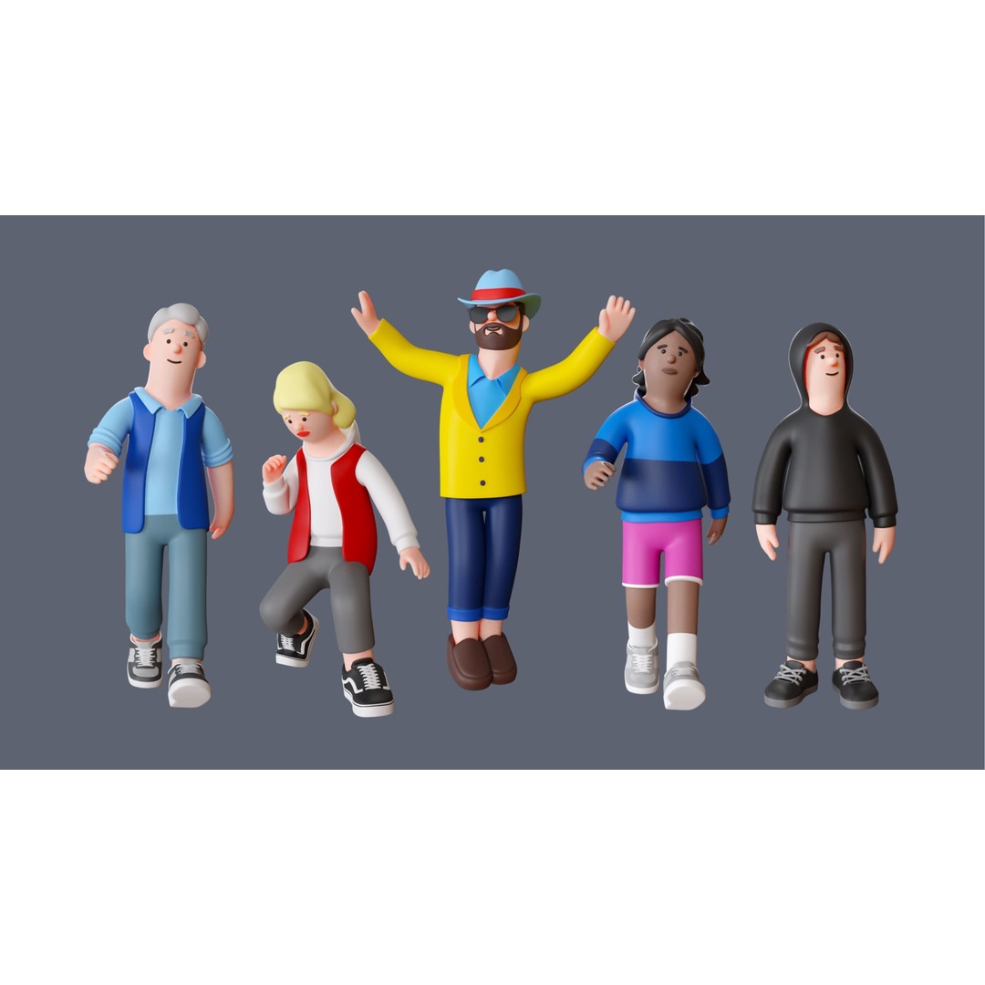 Cartoon Characters 3D Model – Low-Poly Rigged Pack with Animations - View 6
