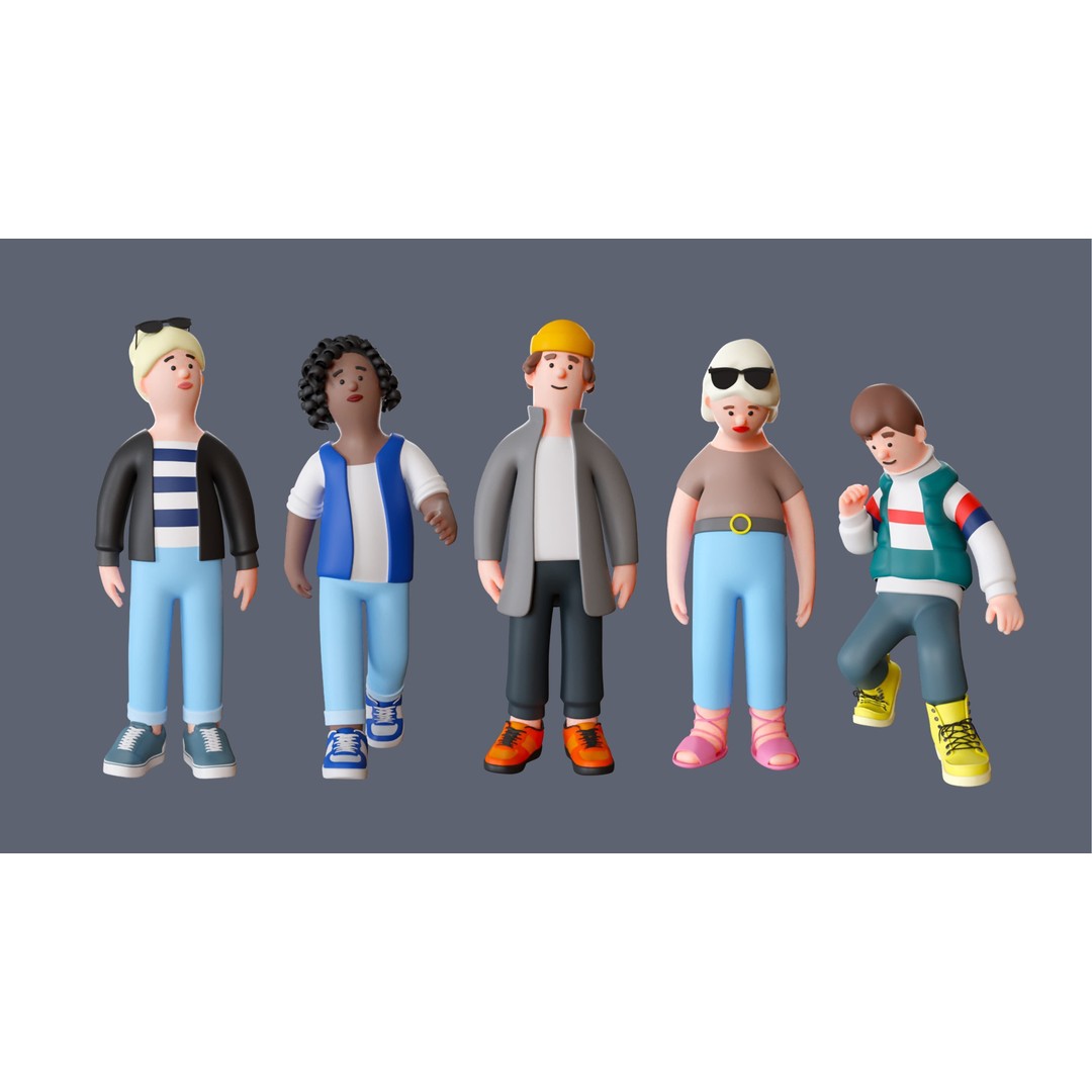 Cartoon Characters 3D Model – Low-Poly Rigged Pack with Animations - View 7