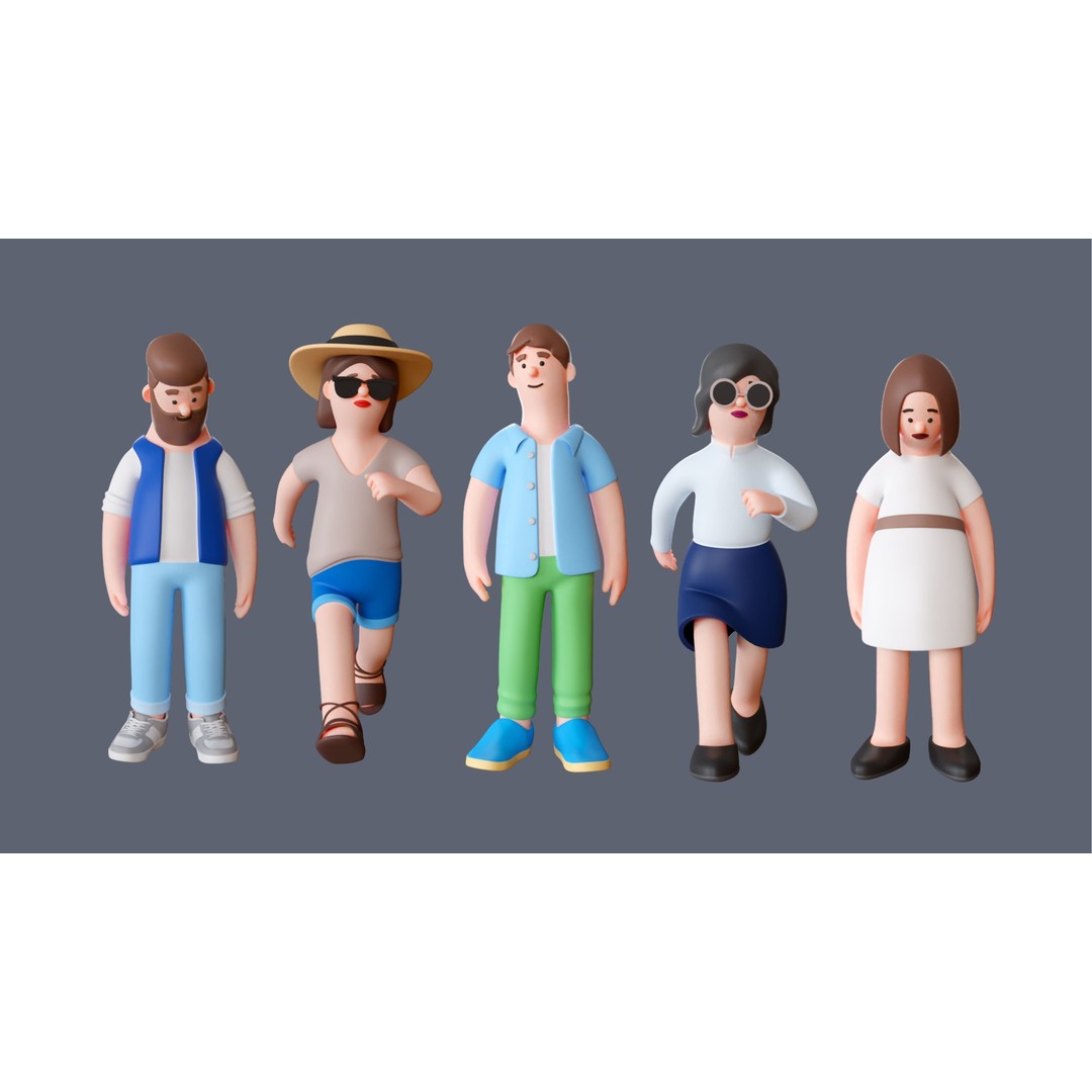 Cartoon Characters 3D Model – Low-Poly Rigged Pack with Animations - View 8