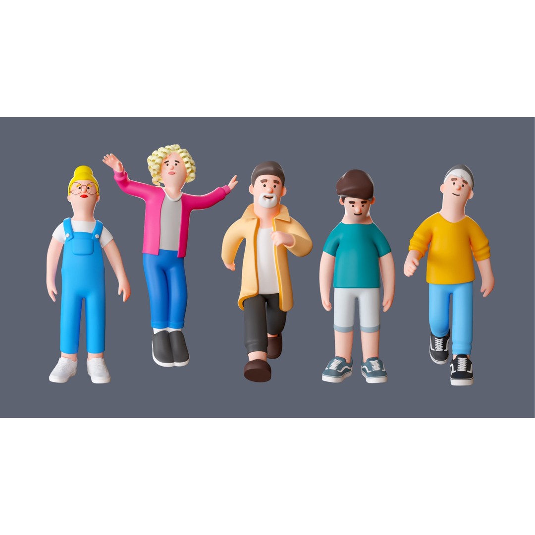 Cartoon Characters 3D Model – Low-Poly Rigged Pack with Animations - View 9