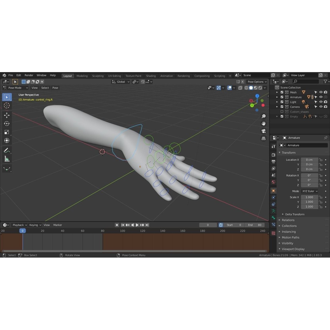 Female Right Hand 3D Model – Rigged Low-Poly Game Asset, Blender, FBX, OBJ